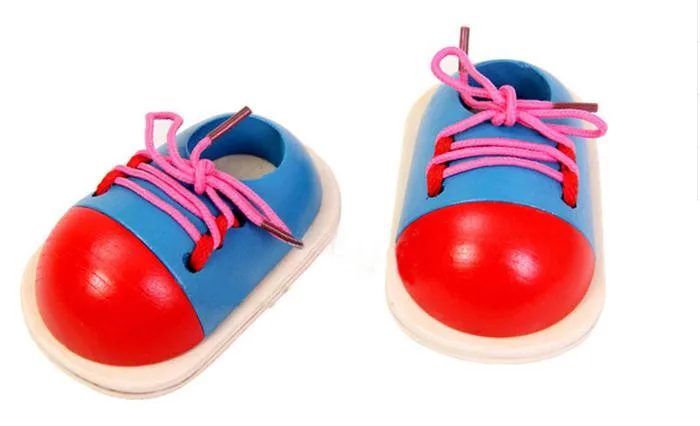 1 шт., модная обувь для малышей на шнуровке, Монтессори, Детские деревянные игрушки, Обучающие игрушки, разные цвета