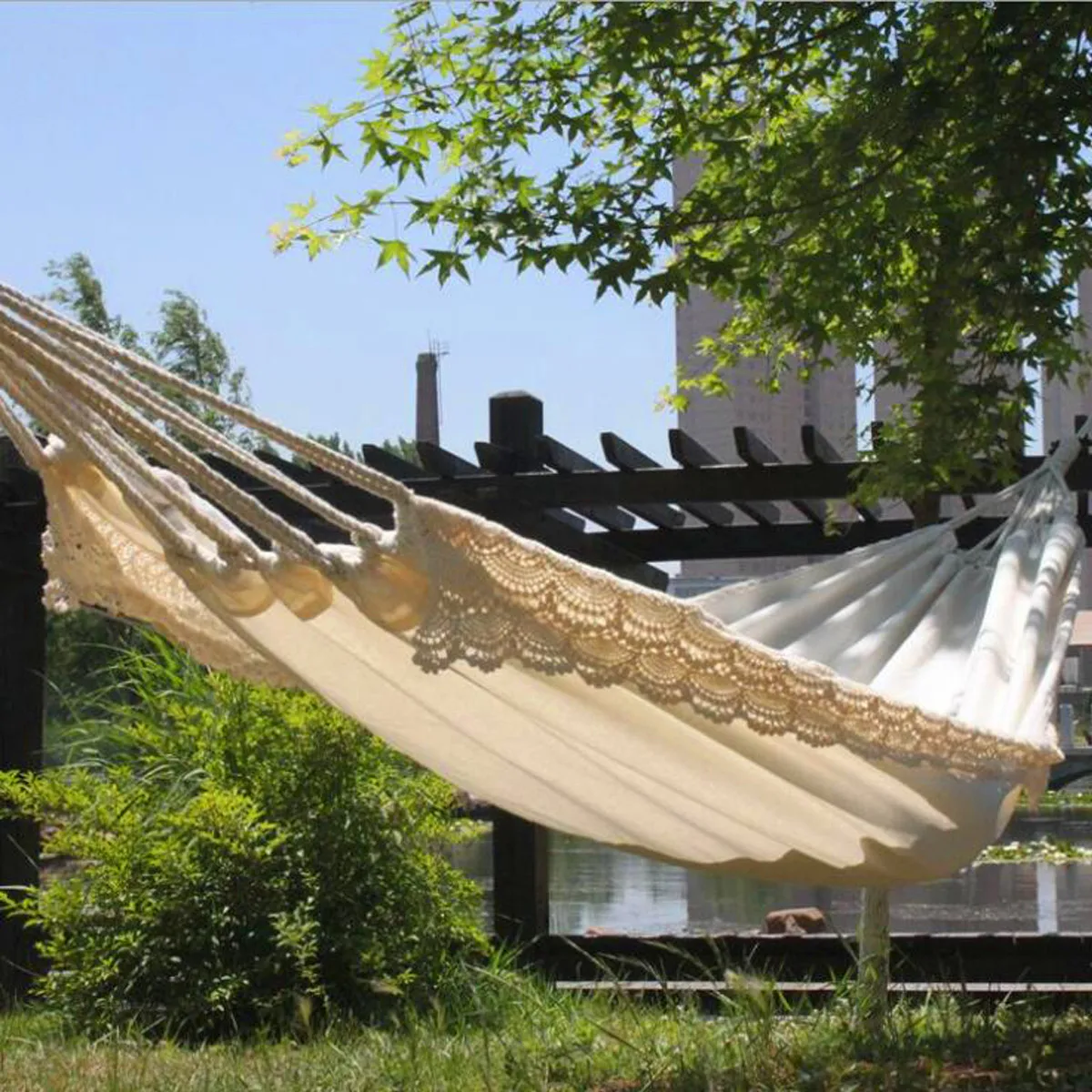 

Outdoor Camping Hammock Swing Safety Portable Hanging Chair Pure White Romantic Lace For Travel Hiking Garden Sleeping
