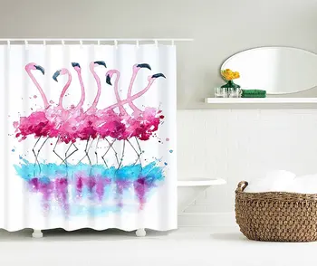 

Dancing Flamingo Bath Shower Curtain Pink Group Flamingo Blue Reflecting Image Pattern