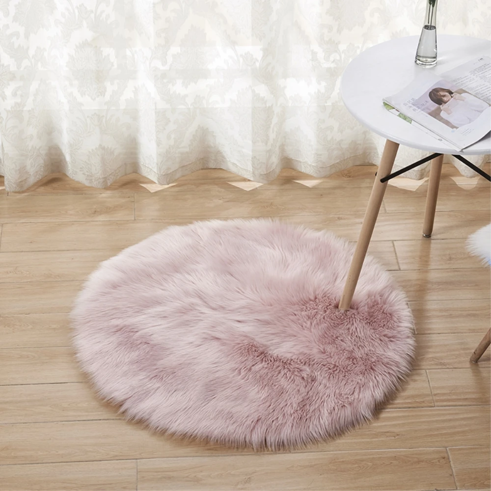RAYUAN Luxury Round Pink Sheepskin Hairy Carpet Faux Mat Seat Pad Fur