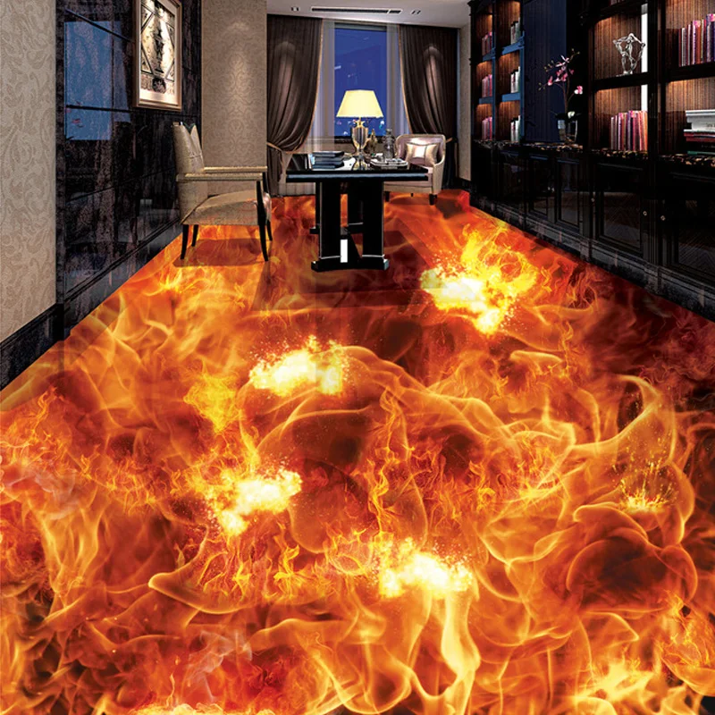 

Custom Photo Wallpaper 3D Stereoscopic Flame Burning Living Room Bathroom Floor Mural PVC Self-adhesive Wallpaper De Parede 3D