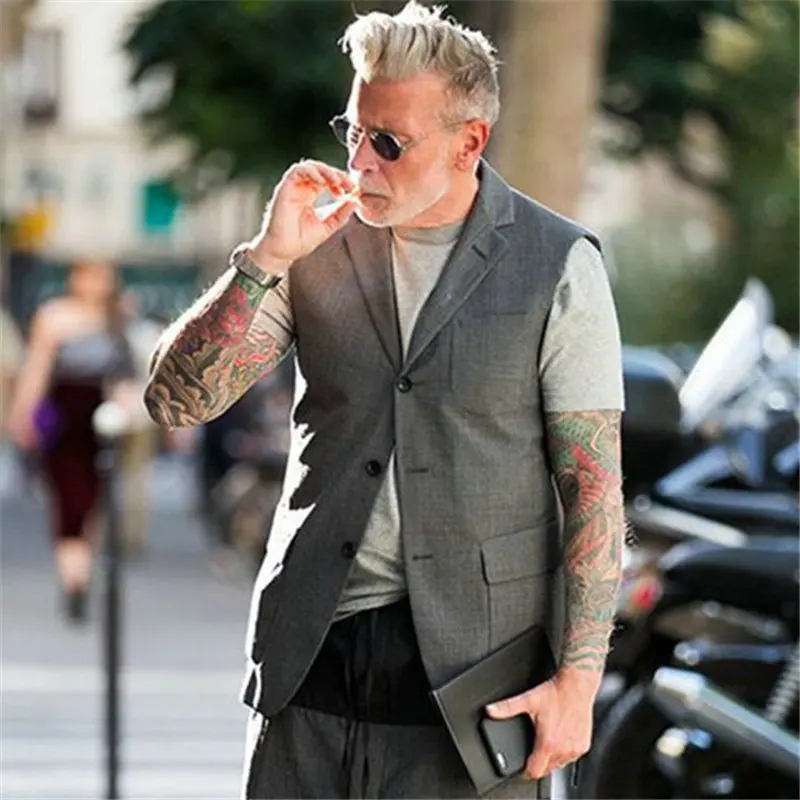 

Mens Vest Suit Slim Fit Wool Blend Single Breasted Gray Black Waistcoat Men Waist Coat for Man