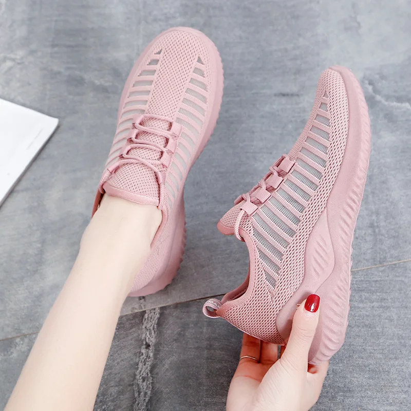 Модные кроссовки; женская повседневная обувь; женская обувь на плоской подошве; кроссовки из дышащего сетчатого материала; Милая женская обувь; цвет розовый, белый; A1523