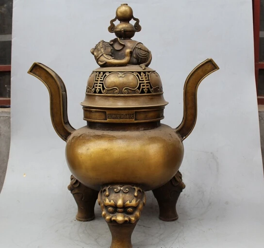 

wholesale factory 29"Marked Chinese Dynasty Palace Bronze Lion elephant Beast Incense Burner Cense