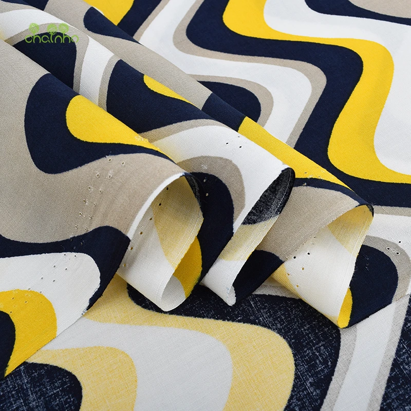 

Chainho,Summer Apparel Fabric/Wave Pattern Printed Pattern/Imitation Silk/Skirt/Dress/Shirt Material/Half Meter 50x140cm