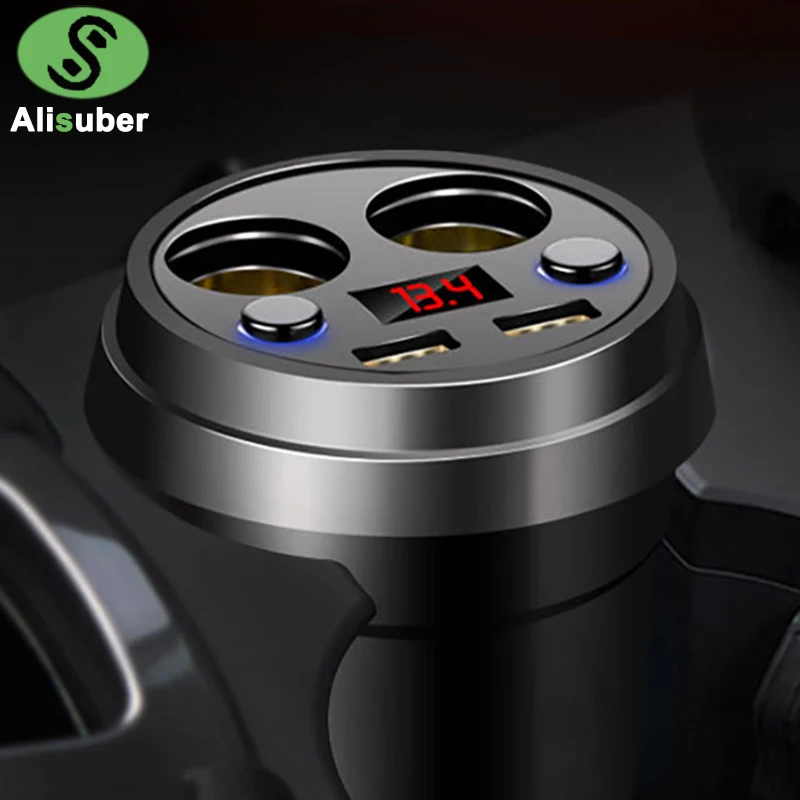 

Alisuber Cup Dual USB Car Charger 3.1A Quick Charging Voltage Current LED Display 2 Cigarette Lighter Socket Car Phone Charger