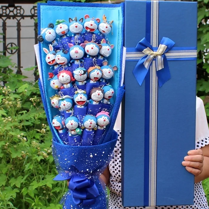 Новинка! Аниме Doraemon фигурка супа Цветок Модель Детская игрушка ПВХ Doraemon кошка Животные Куклы Букет романтический подарок на день рождения без коробки