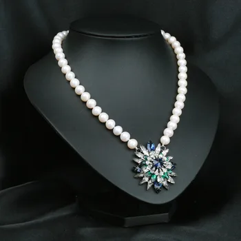 

Natural Freshwater Pearl Necklace Glass Crystal Pendant Necklace Fashion Elisa Design Knotted Pearls Beads Choker Cultured Pearl