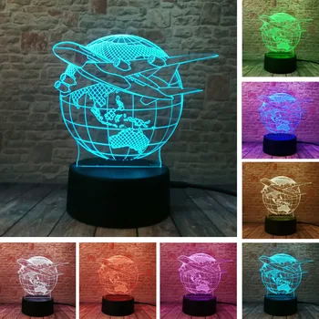 

3D Creative Fashion Lamp Visual Earth Plan Aircraft Globe Earth Light Effect 7 Colors Changes Child Kids Table Desk Night Light