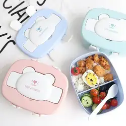 Детские Мультяшные милые коробки Bento, двухслойный пластиковый Ланч-бокс, контейнер для хранения еды, микроволновая печь для детей и
