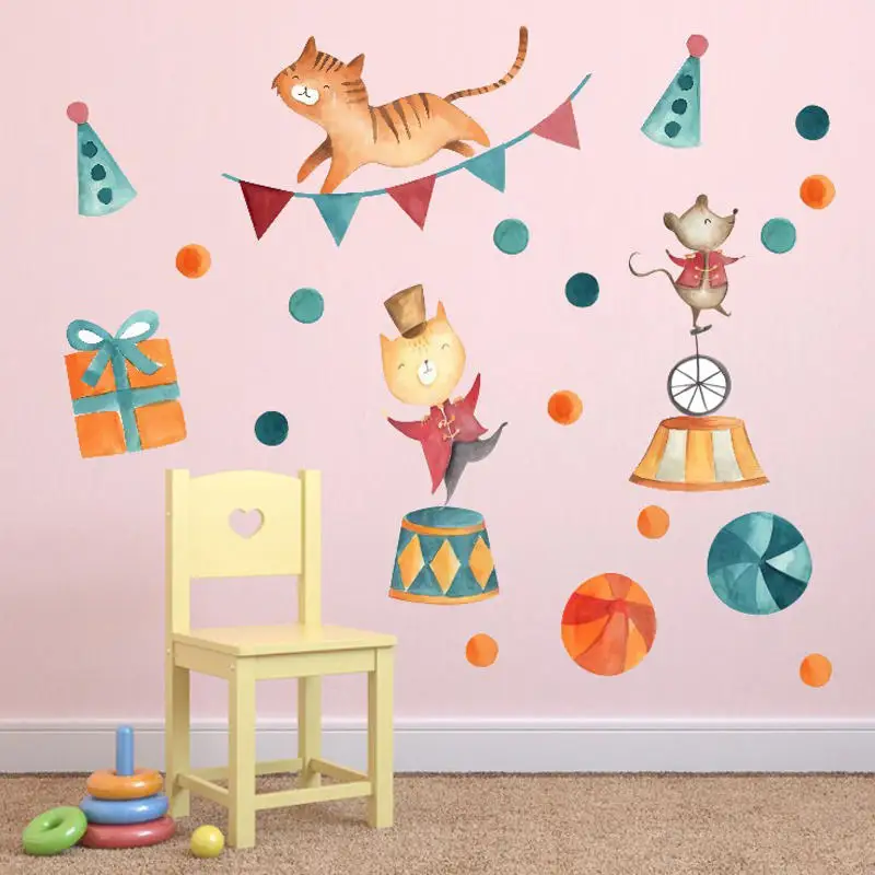 Vacclo DIY Наклейка на стену с изображением животных мышей кошек цирков украшения