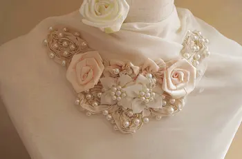 

Pearl Beading applique, 3D Flower Lace Collar DIY Neckline Sewing Wedding dress Decorate Accessories