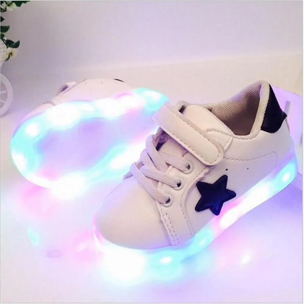 Children Shoes With Light Chaussure Led Enfant Spring Autumn New Stars Girls Sports Breathable Boys Sneakers | Детская одежда и
