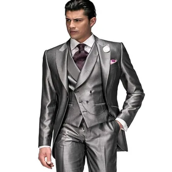 

Hot Sale men Jackets Groomsman Suit Groom Tuxedos terno masculino one Button grey mens Suits Tailor Made 2017(Jacket+pants+vest)