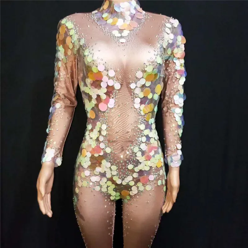 

X03 Pole dance women perform bodysuit colorful Sequin jumpsuit Mermaid outfits dj show dress singer clothe stage wear rave club