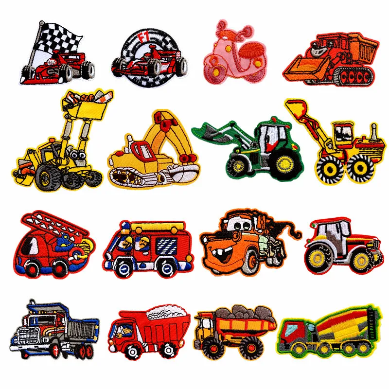 

Cartoon Cars Patches Embroidered Clothing Stripes Excavator Badges Iron on Appliques Excavator Stickers for Children Clothes @E