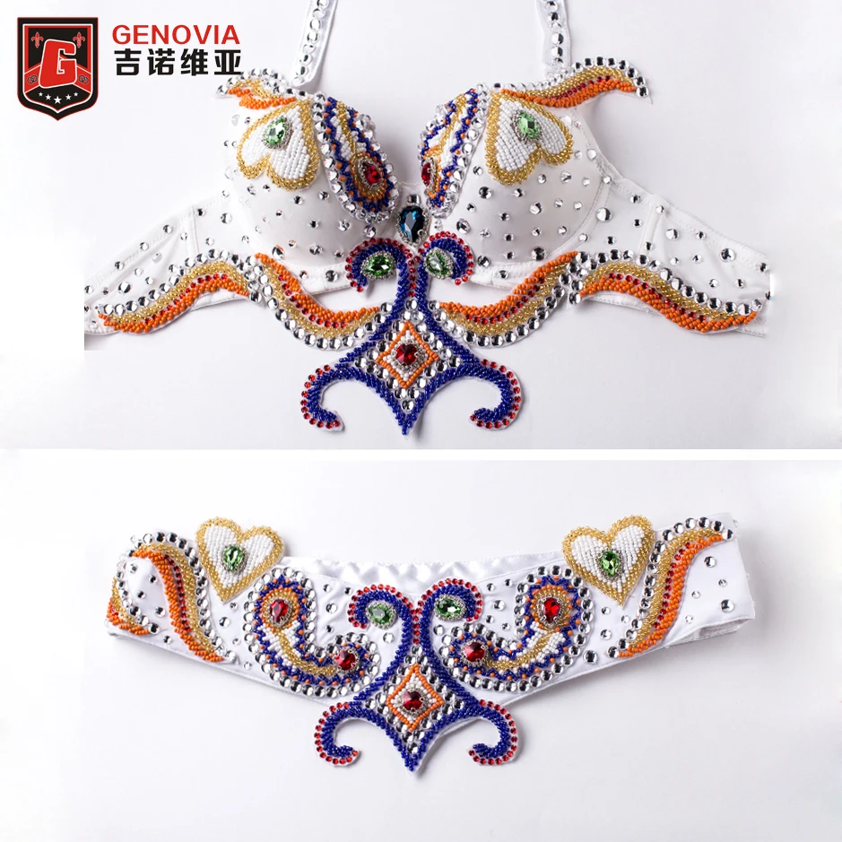 

2019 Luxury Perform Belly Dance Costume Outfit 2 Pcs Suit Diamond Bra Belt Hip Scarf Bollywood 34b/c 36b/c 38b/c
