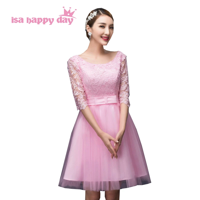 pink korean vintage brides maid dress knee length bridesmaid dresses