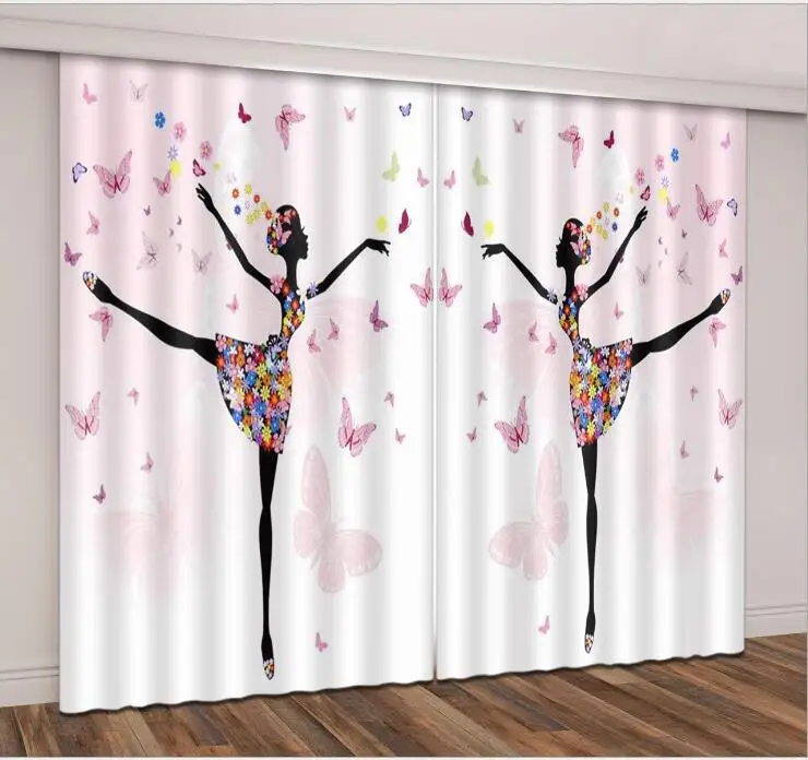 Butterfly Girl Print 3D Window Curtain Living Blackout Room Hotel Bedroom decorate Drapes Cortina Rideaux Custom size pillowcase