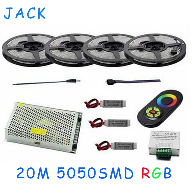 

20m smd 5050 rgb led Flexible strip light 60leds/m+DC 12V 18A Wireless Remote Controller+12A Amplifier*3+20A Power free shipping