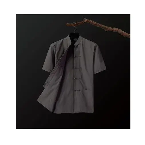 Китайский традиционный мужской топ с воротником мандарин Тай Чи Тан, Летняя Повседневная рубашка с коротким рукавом из хлопка для кунг-фу размера плюс 3XL 4XL - Цвет: as show