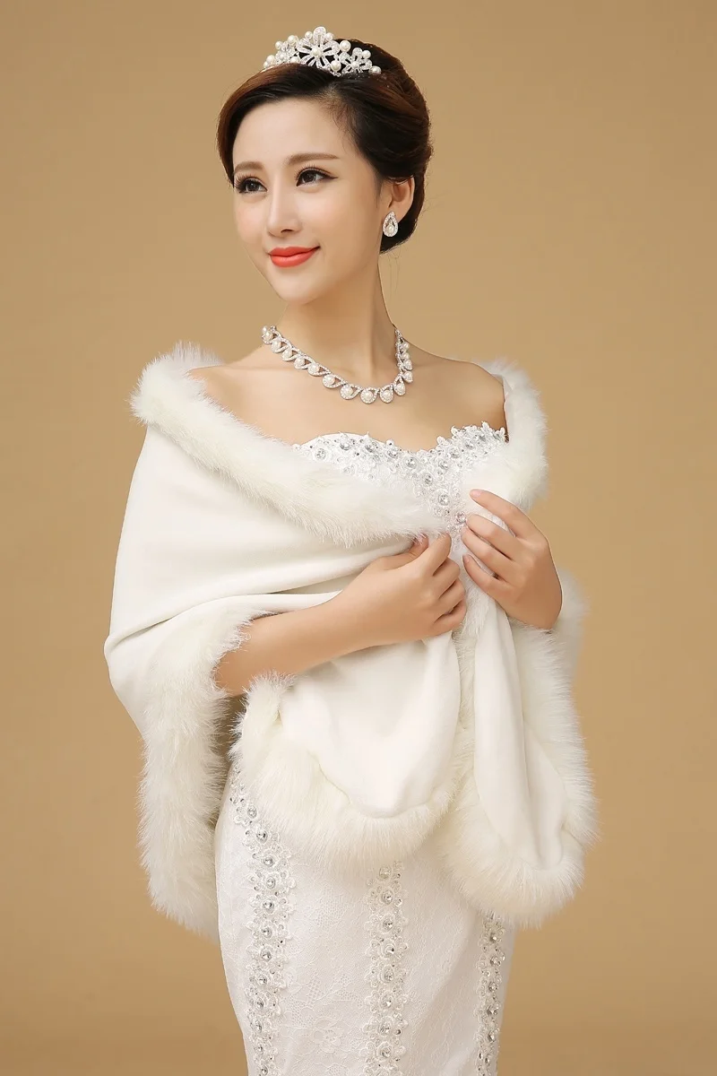 

Fashion Faux Fur Wedding Shawl Winter Warm Bridal Bridal Jacket Scarf Wrap Elegant Wedding Accessories