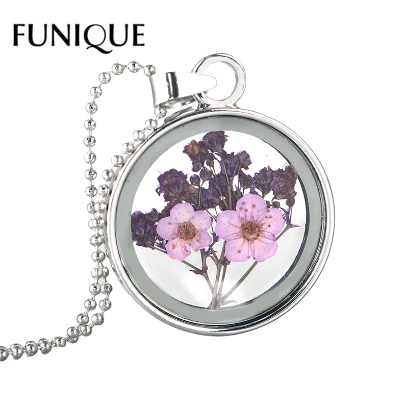 

FUNIQUE DIY Pressed Dried Botanical Necklaces For Women Lucky Four Leaf Shamrock Real Flower Necklace Pendant Women