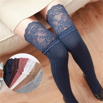 

5 Colors Winter Warm Socks Knee High Socks Women Girls Lace Sexy Stocking Medias Pantyhose Stockings Thigh High Socks
