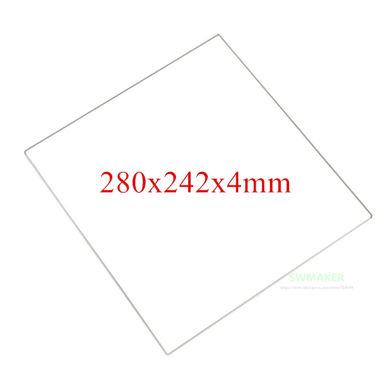 Пластина из боросиликатного стекла SWMAKER 100% толщина 280x242x4 мм 4 для сборки 3D