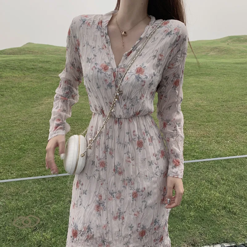 

Summer Office Beach Flower V Neck Slim High Waist Dress Women's Dresses Chic Girl Kawaii Ulzzang Female Vintage Harajuku Punk