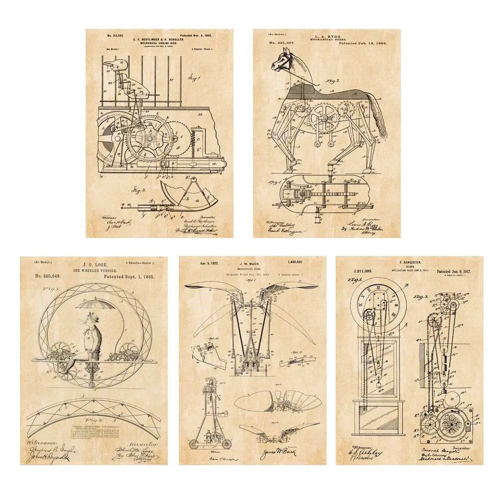 

Vintage patent art prints victoy mechanical vehicle toys clock 5 in 1/ punk art patent/ roller wheel art