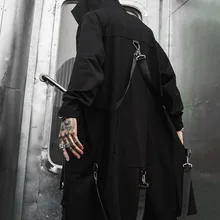 Мужская Толстая Повседневная рубашка с длинными рукавами и капюшоном, Мужская Уличная одежда в стиле хип-хоп, панк, длинная стильная рубашка, кардиган, куртка, верхняя одежда