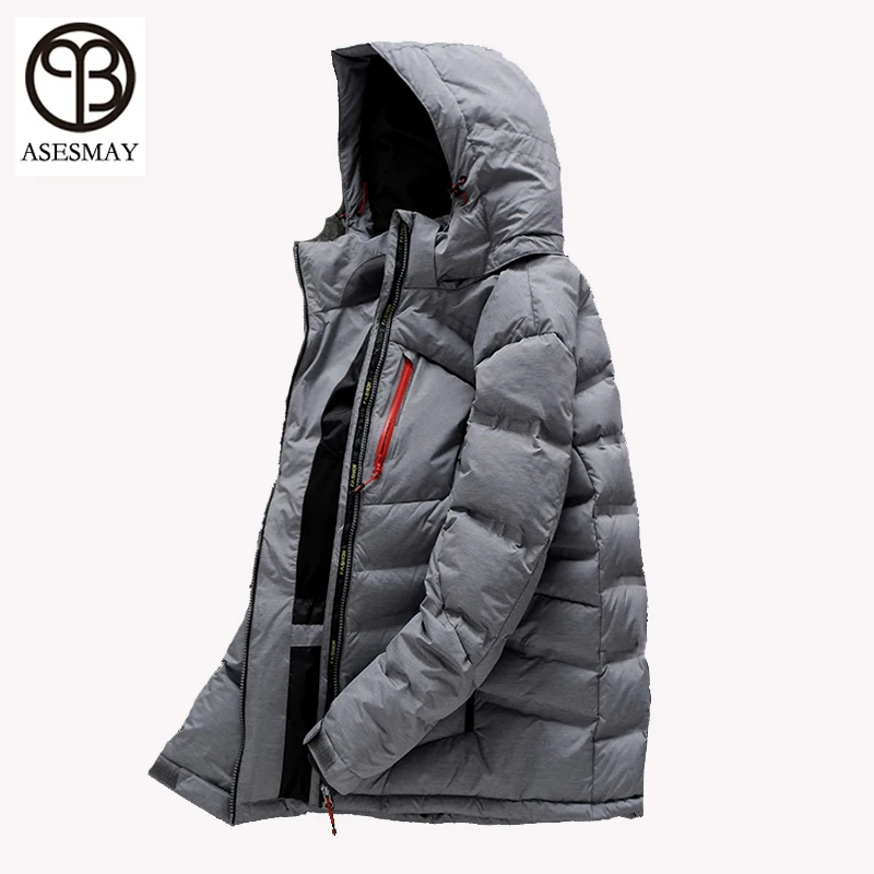 

Asesmay 2018 Winter Men's White Duck Down Jacket Men Short Hooded Collar Down Coat High Quality Thick Down Parka Puffer Overcoat