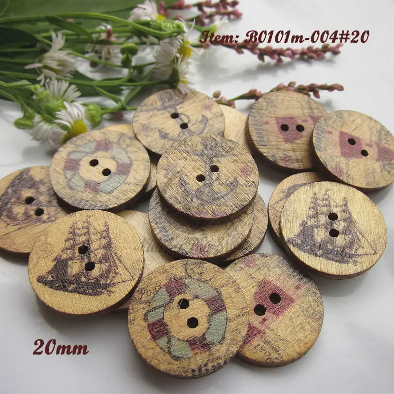 

Craft accessories 60pcs 20mm Ocean series wood buttons for craft decorative anchor buttons for scrapbooking accessories