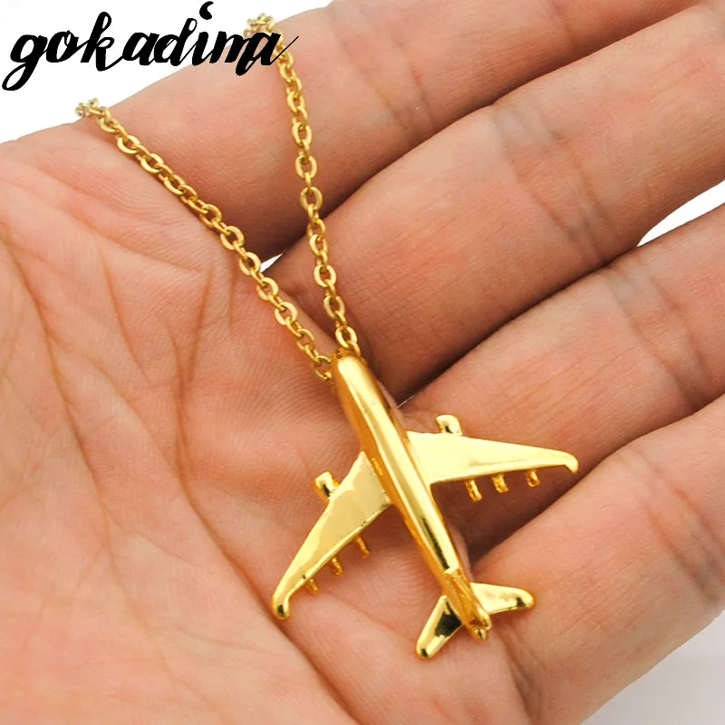 Gokadima, Fashion 2017 New Women Airplane Pendant Necklace Gold Color  Stainless Steel Aircraft Men Jewelry WP1967