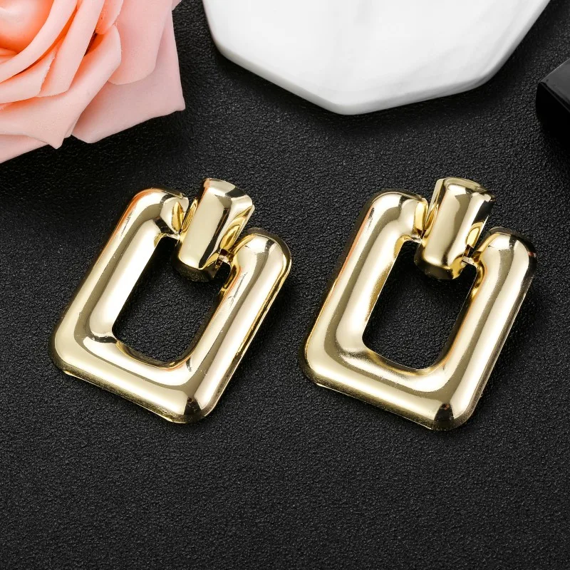 

Fashion Women's Geometric Square Big Drop Earrings Ladies Silver Gold Metal Large Statement Hanging Earring For Women Jewelry