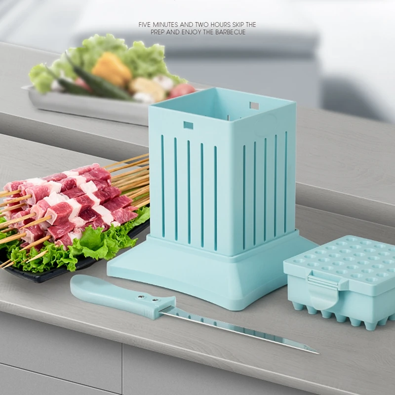 

49 Hole Home Barbecue Kebab Maker Meat Cutter Silcer Machine With Bamboo Skewers For Brochettes BBQ Grill Accessories Tools Set