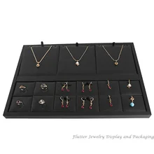 Новые многофункциональные ювелирные изделия Дисплей лоток кольцо держатель Органайзер для сережек коробка для хранения ожерелья с подвесками Витрина Черный кожзам