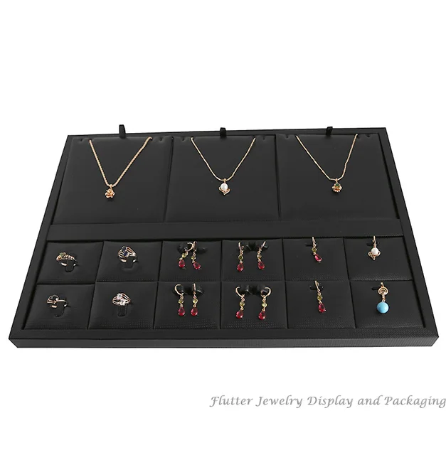 New Multifunctional Jewelry Display Tray Ring Holder Earring New Multifunctional Jewelry Display Tray Ring Holder Earring Organizer Necklace Storage Box Pendant Showcase Black Leatherette