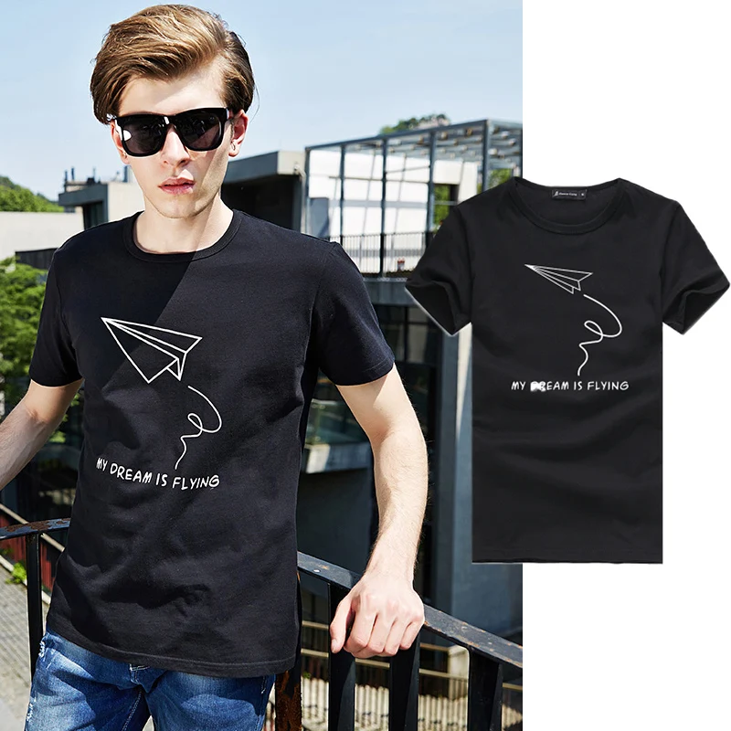 New Fashion Short T-Shirt Creative Paper Airplane Men Clothing Cotton Comfortable Male T-shirt Print T-Shirt Men Clothing