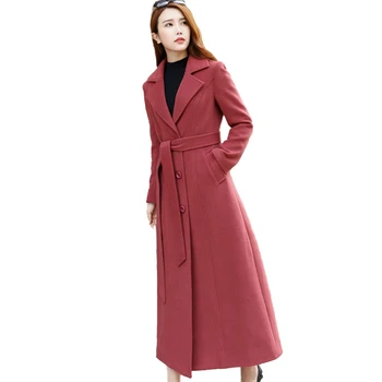 

Long Woolen Coat Women 2019 Autumn Winter Plus size 5XL Wool Blends Cashmere Coats Female Slim Lengthen Elegant Woolen Coat 2479