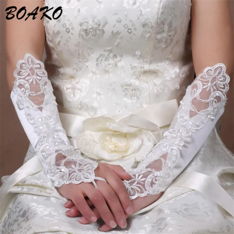 Свадебные аксессуары короткие свадебные перчатки митенки для невесты для женщин бисерные Блестки Кружева подружек невесты перчатки 30 см 1 пара