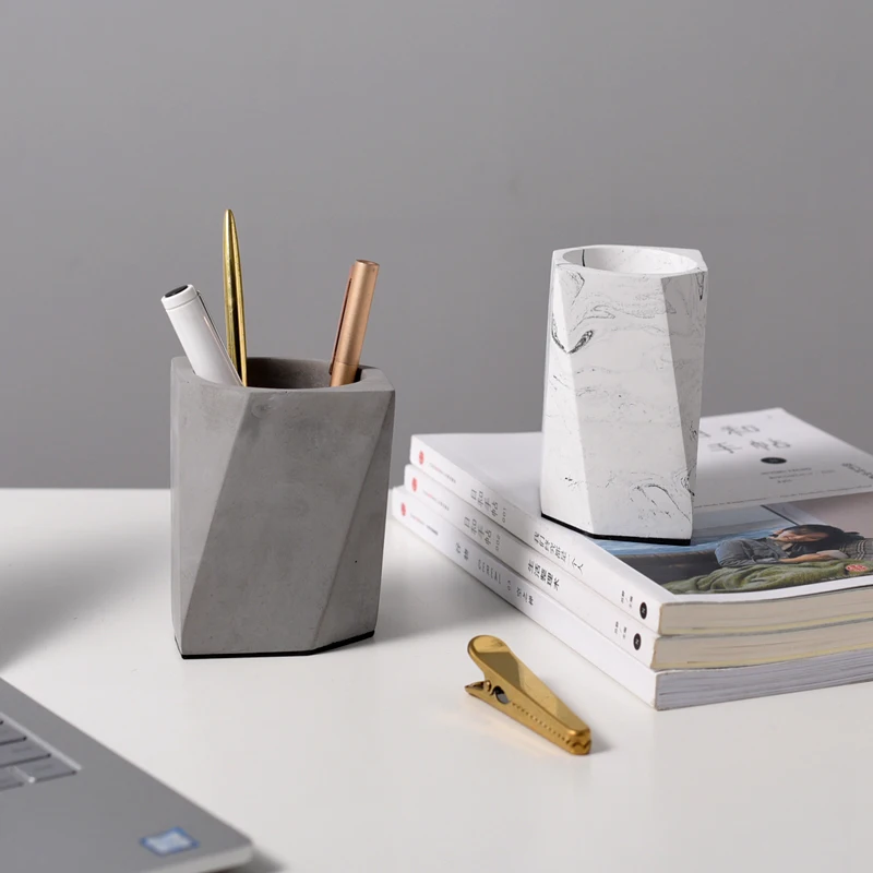 

Concrete Pen Holder Concrete Desktop Storage Container Brush Pot Makeup Brushes Box Penrack Pencil Vase Flowerpot Rack Decor