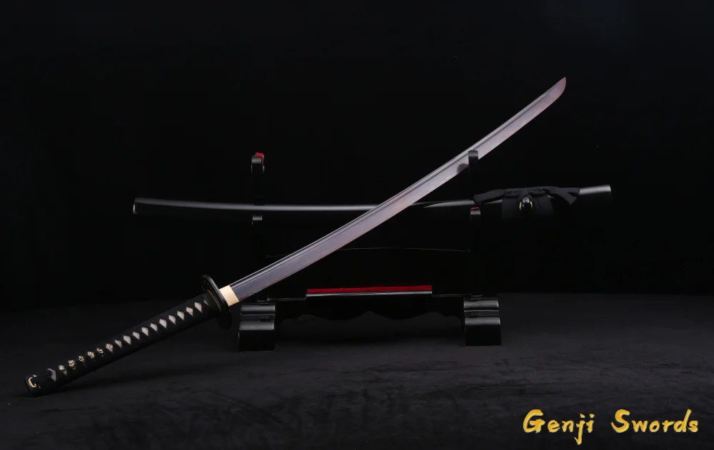 Ручная работа Полный Тан японский катана красный черный Дамаск Сложенный Сталь настоящий Самурай острый меч край