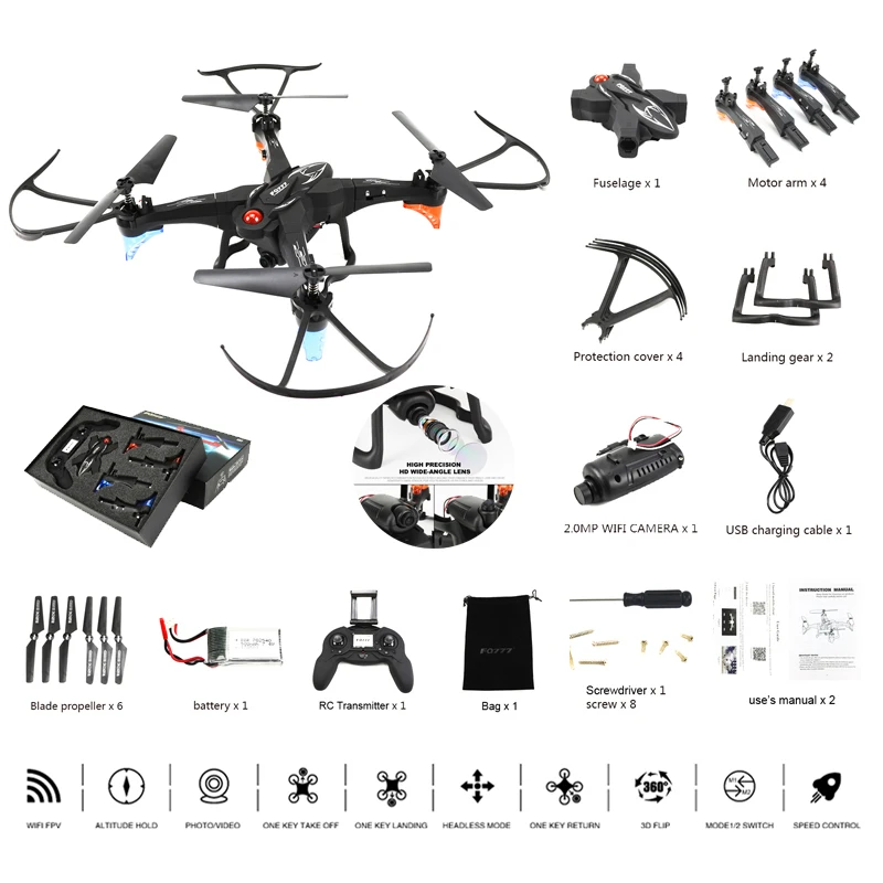 

FQ777 Model FQ20W DIY Assembly Quadrocopter HD 720P WIFI FPV Real-time Image Transmission Remote Control Aircraft 2.4G 4-Axis
