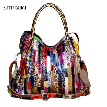 

SUNNY BEACH Famous brand Genuine Leather snakes with colourful stripes women handbag single shoulder bag