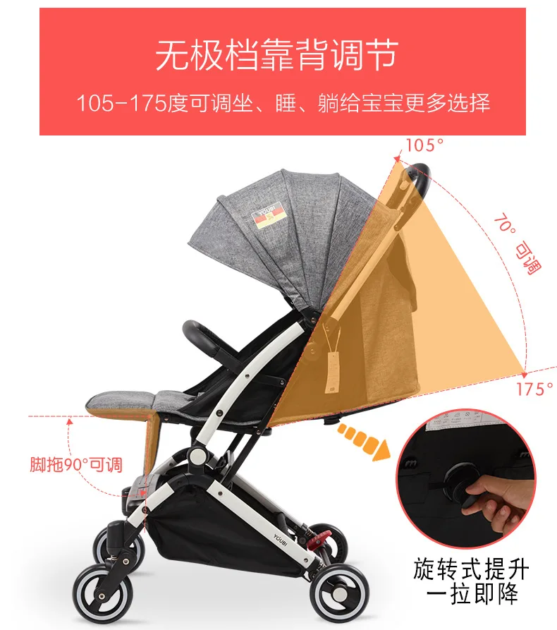 Youbi детская коляска может сидеть и лежать светильник, складная детская коляска, портативная мини-коляска с карманом, Ультра маленький зонтик, автомобиль
