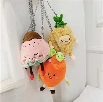 

1pc 35cm cartoon strawberry carrot pineapple plush chain messenger bag travel decoration phone bag stuffed toy girl lady gift