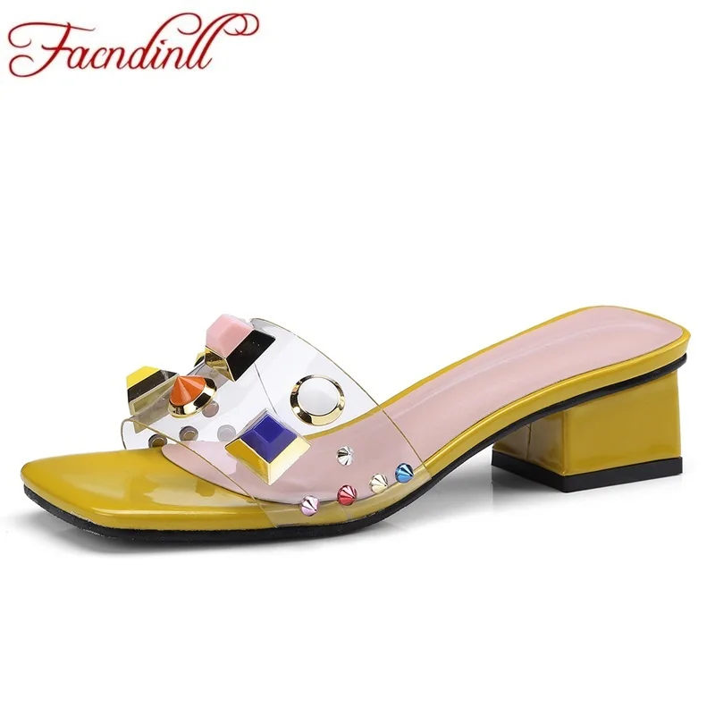 

FACNDINLL new fashion summer slipper woman sandals middle heels simple open toe shoes ladies causal date dress gladiator sandals