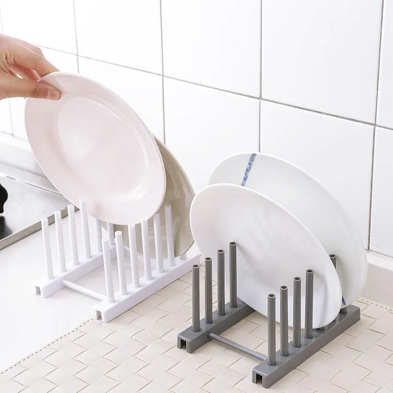 Kitchen Racks White Plastic Dish Lid Holder Kitchen Supplies Storage Rack Drain Holder Storage Organizers